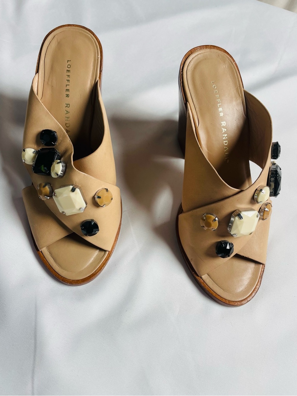 Loeffler Randall Tan Leather Jeweled Slide Mules